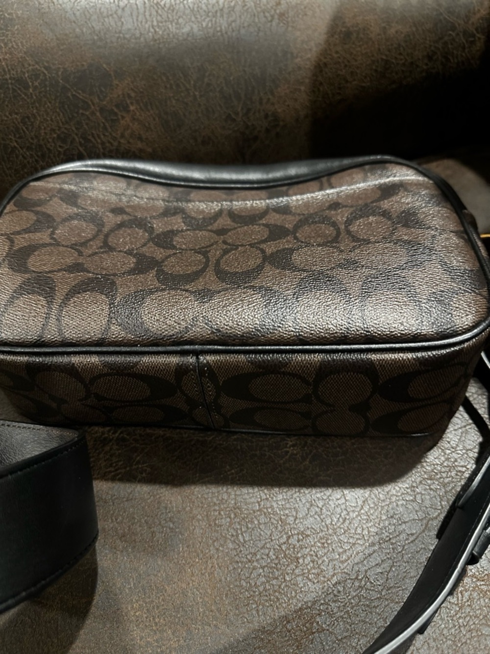 Coach Brown and Black Signature Canvas Crossbody